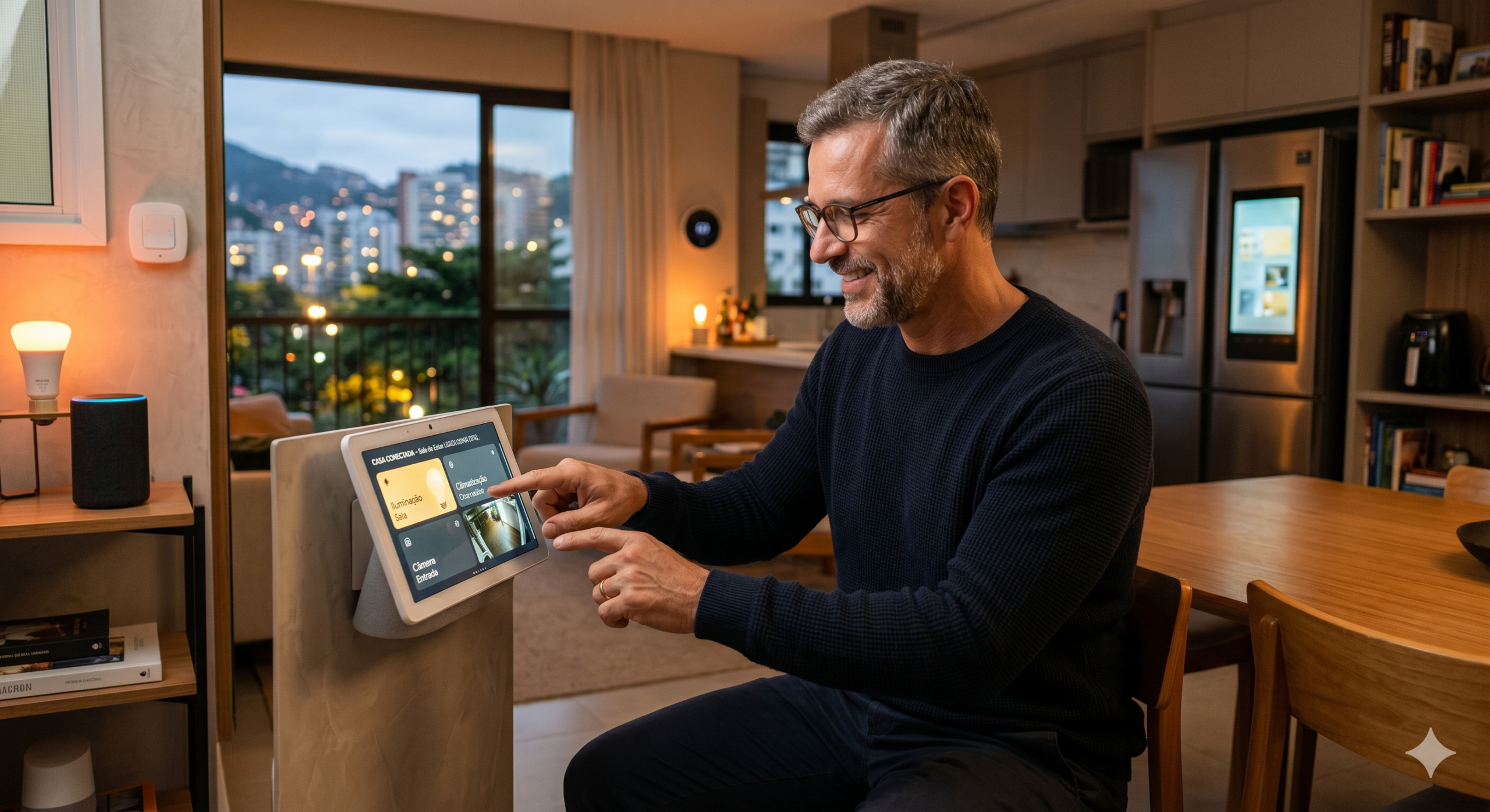 Homem 50+ usando tecnologia para inclusão digital e autonomia